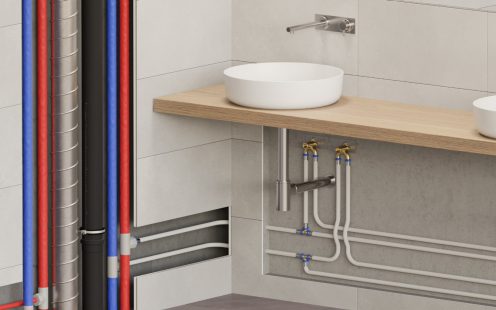 Open bathroom sink plumbing system lead-free